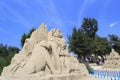 Lion king family sand sculpture Royalty Free Stock Photo