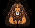 lion king logo with big muscle arms fitness logo, gym , muscle lion, hairy lion logo Vector eps file Royalty Free Stock Photo