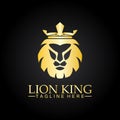 Lion King  logo vector illustration design.gold  lion king head sign concept isolated black background Royalty Free Stock Photo