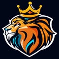 Lion king mascot esport logo design with crown. Vector illustration generative AI Royalty Free Stock Photo