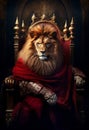 Majestic lion king sitting on a golden throne, strong and powerful