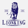 Lion king vintage logo vector, symbol, emblem, royal, luxury, icon, design, sign, label, crown, head, decoration, wild, Royalty Free Stock Photo