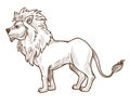 Wild cat, lion isolated sketch, African fauna animal