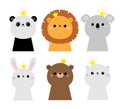 Lion koala bear cat bunny rabbit hare face head icon set. Cute kawaii cartoon funny baby character. Scandinavian style. Golden