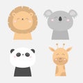 Lion Koala Panda bear Giraffe face head icon set. Kawaii animal. Cute cartoon character. Funny baby kids print. Love Greeting card Royalty Free Stock Photo