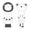 Lion Koala Panda bear Giraffe face head sketch line icon set. Kawaii animal. Cute cartoon character. Funny baby kids print. Love Royalty Free Stock Photo