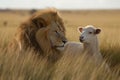 The Lion and the Lamb, Bible description of the coming of Jesus Christ Royalty Free Stock Photo