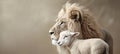 Lion and lamb coexisting in harmony, peacefully living together in serene coexistence Royalty Free Stock Photo