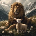 Lion and Lamb in a Field Painting