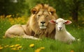 lion and lamb lie together in the meadow, millennium, biblical prophecy, generative ai