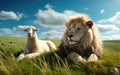 lion and lamb lie together in the meadow, millennium, biblical prophecy, generative ai