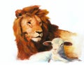 Lion & Lamb Painting Royalty Free Stock Photo