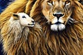 The Lion and the Lamb in watercolor illustration