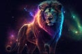 Lion or Leo zodiac sign against space nebula background. Astrology calendar. Esoteric horoscope and fortune telling Royalty Free Stock Photo