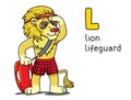 Lion lifeguard. Profession animals ABC Alphabet L