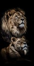 Simultaneous looking lions