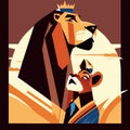 Lion and lioness. Vector illustration in flat cartoon style. Generative AI