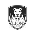 Lion logo, classic vintage style design element, shield with heraldic animal vector Illustration on a white background Royalty Free Stock Photo