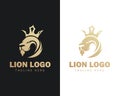 lion logo creative head vector king crown elegant gold sign symbol animal Royalty Free Stock Photo