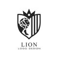 Lion logo design, element for poster, banner, embem, badge classic vintage style vector Illustration on a white Royalty Free Stock Photo