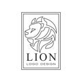 Lion logo design, emblem with silhouette of wild animal for poster, banner, embem, badge, tattoo, t shirt print, classic Royalty Free Stock Photo