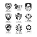 Lion logo design set, design element for poster, banner, embem, badge, tattoo, t shirt print, classic vintage style Royalty Free Stock Photo