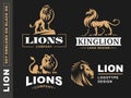 Lion logo set - vector illustration, emblem on black background