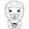 Lion love coffee, line art illustration Royalty Free Stock Photo
