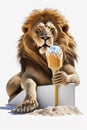 There& x27;s a lion lying there with ice cream. AI Generated