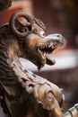 The lion made of bronze, in the ancient Buddhist temple. Royalty Free Stock Photo