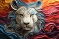 the lion is made out of paper and is surrounded by colorful swirls Royalty Free Stock Photo