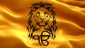 The Lion and main symbol of sikhism is the Ek Onkar sign on the background of an orange Khalistan flag Royalty Free Stock Photo
