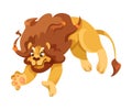 Lion with Mane as Proud Powerful Wild African Animal Jumping Vector Illustration