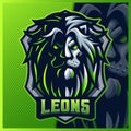 Lion mascot esport logo design illustrations vector template, Green Lion logo for team game streamer youtuber banner twitch