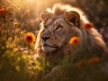 Lion in the meadow. king of the forest. Generative Ai