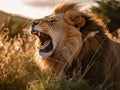 Lion in the meadow. king of the forest. Generative Ai
