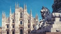 Lion and Milan Cathedral in Milan, Italy Royalty Free Stock Photo