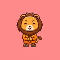 Lion Monk Cute Creative Kawaii Cartoon Mascot Logo