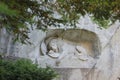 Lion of monument in Lucerne, Switzerland Inscription to commemorate for brave soldiers Royalty Free Stock Photo