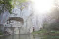 Lion of monument in Lucerne, Switzerland Inscription to commemorate for brave soldiers Royalty Free Stock Photo