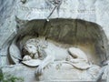 Lion of monument in Lucerne, Switzerland Inscription to commemorate for brave soldiers