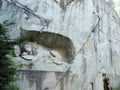 Lion of monument in Lucerne, Switzerland Inscription to commemorate for brave soldiers