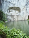 Lion of monument in Lucerne, Switzerland Inscription to commemorate for brave soldiers