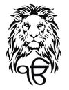 The Lion and the most significant symbol of Sikhism - Sign of Ek Onkar, drawing for tattoo Royalty Free Stock Photo