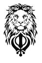 The Lion and the most significant symbol of Sikhism - Sign of Khanda, drawing for tattoo