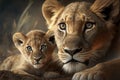 Lion mother with cub. Generative Ai