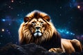 LION ON MOUNTAINS GENERATED BY AI TOOL Royalty Free Stock Photo