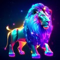Lion in neon style. Vector illustration of a fantasy animal. Generative AI Royalty Free Stock Photo