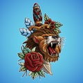 Dagger Lion Tattoo Illustration