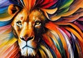 Proud colorful lion oil knife painting